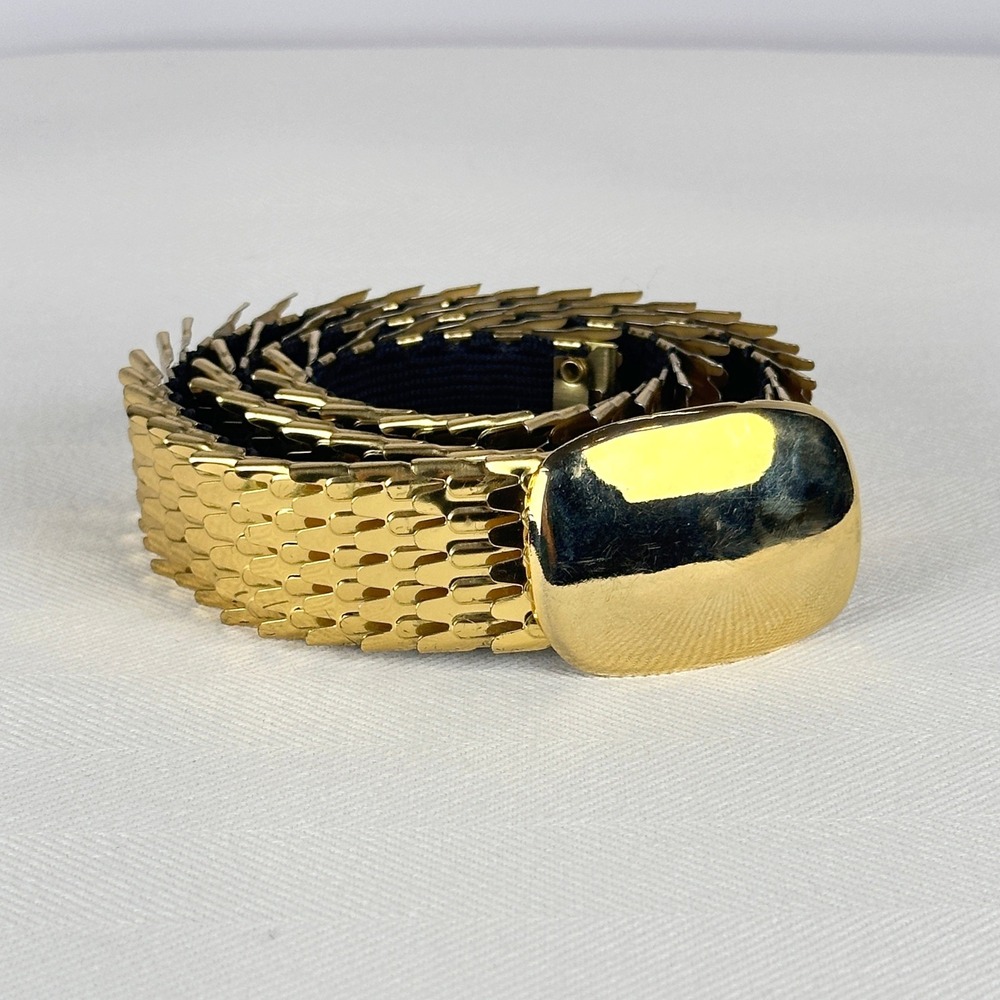 Vintage Gold Scale Belt Statement Buckle 80s 90s Retro Luxe Glam Adjustable